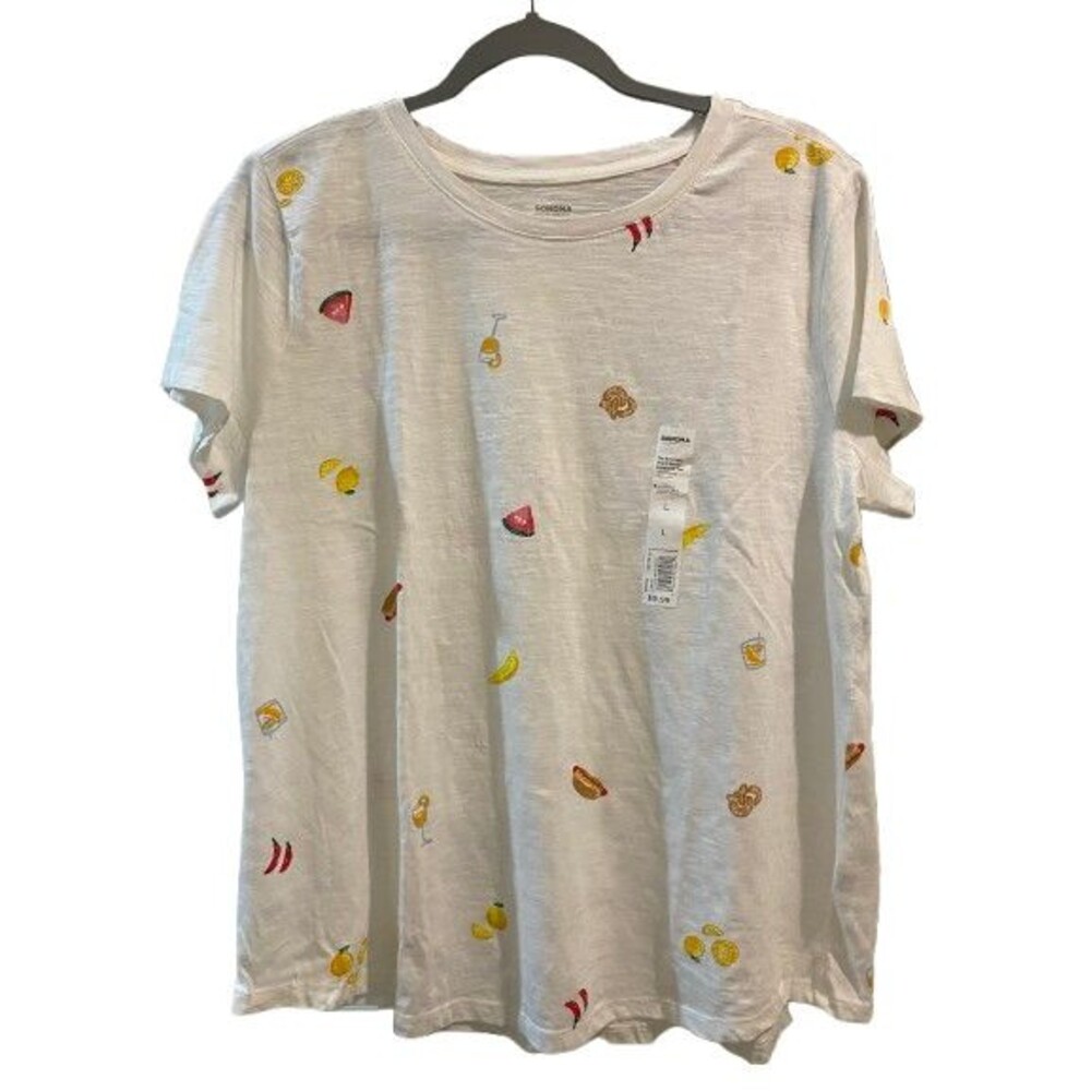Women's Large T-shirt Sonoma Short Sleeve Crewneck White Summer Pull-over